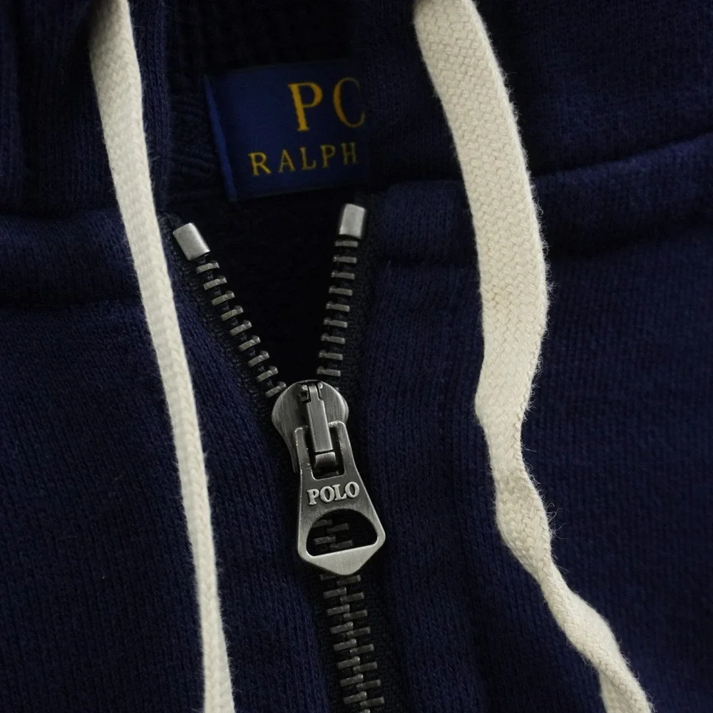 Polo Ralph Lauren Full Zip Hoodie Mens Large Navy Blue Yellow Pony Logo